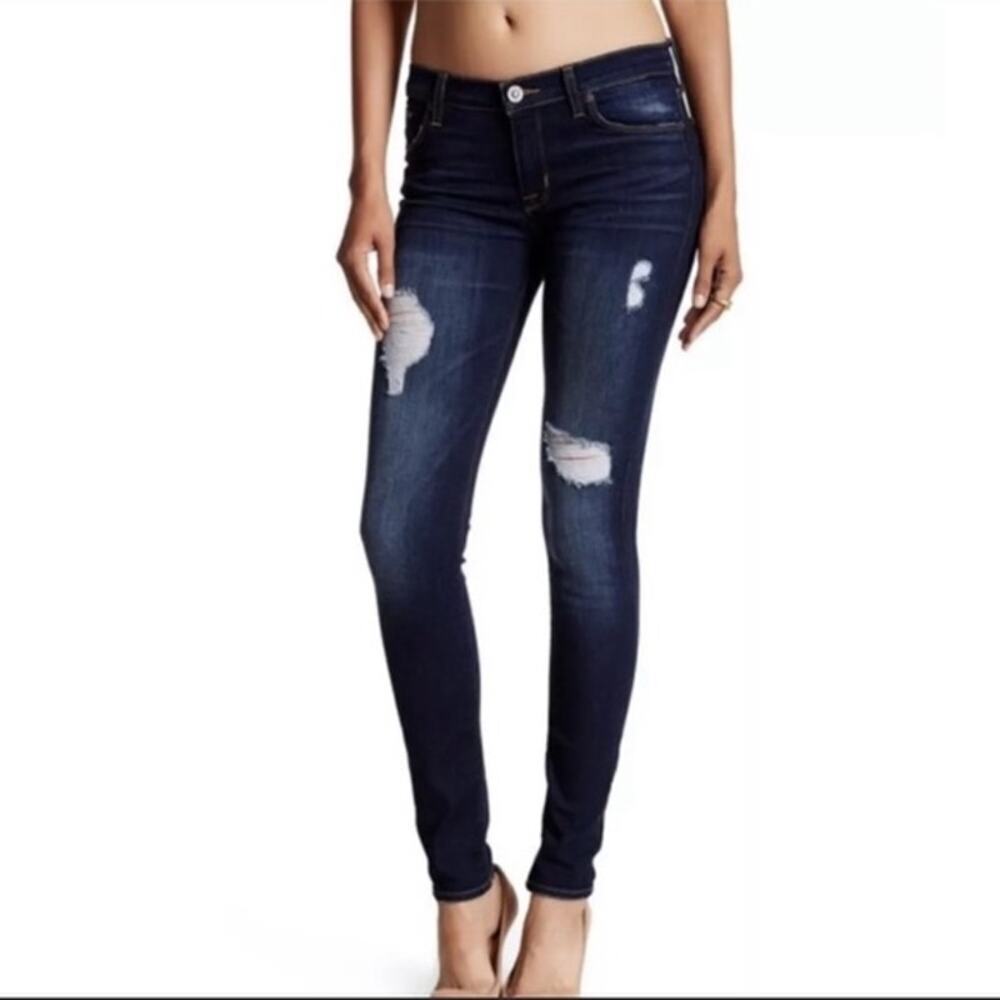 Hudson “Krista Super Skinny” dark distressed jean, size 28